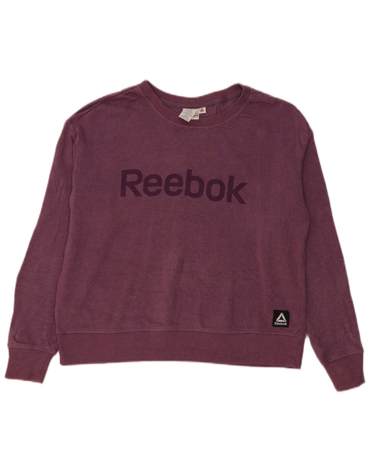 REEBOK Damen-Sweatshirt mit übergroßem, bauchfreiem Grafikmuster, Gr. 16, Lila