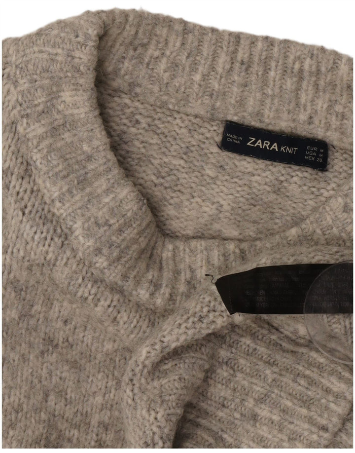 Zara Damen-Pullover, übergroß, Rundhalsausschnitt, Gr. 14, Mittelgrau meliert