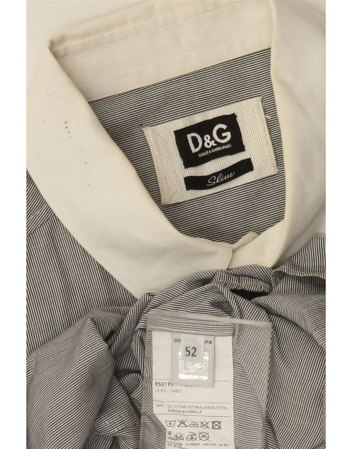 DOLCE & GABBANA Herren Slim Fit Hemd IT 52 Große graue Nadelstreifen-Baumwolle