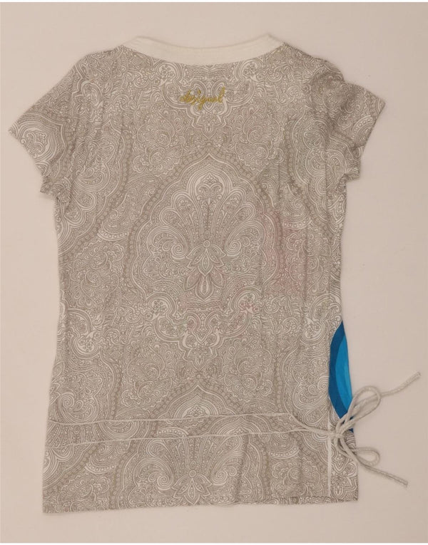 Desigual Damen Grafik-T-Shirt-Oberteil UK 18 XL Graue Paisley-Baumwolle