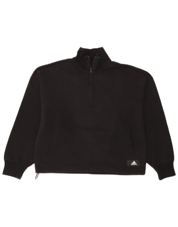 Adidas Damen Übergroßer Crop Zip Neck Sweatshirt Pullover UK 8/10 Small Schwarz