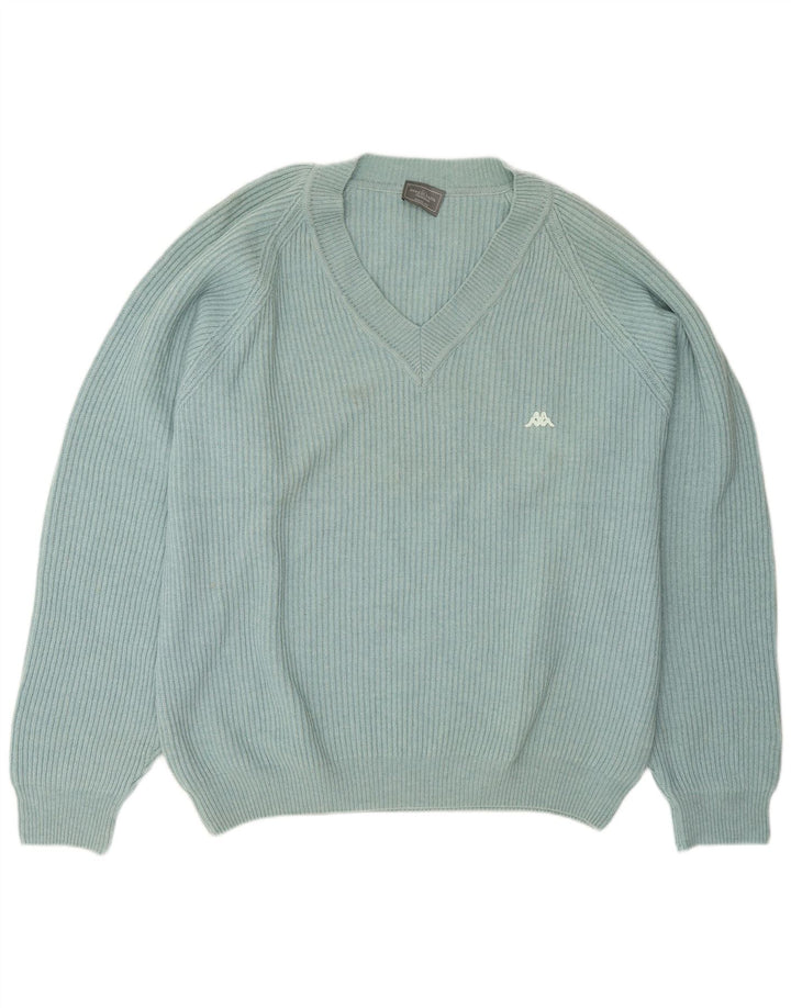 Kappa Herren-Pullover mit V-Ausschnitt, groß, blaue Wolle