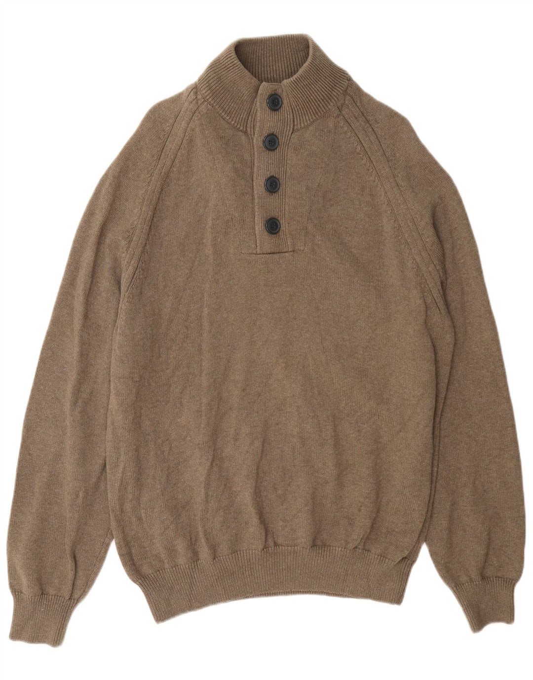 Marks & Spencer Herren-Pullover mit Knopfkragen, XL, braune Baumwolle