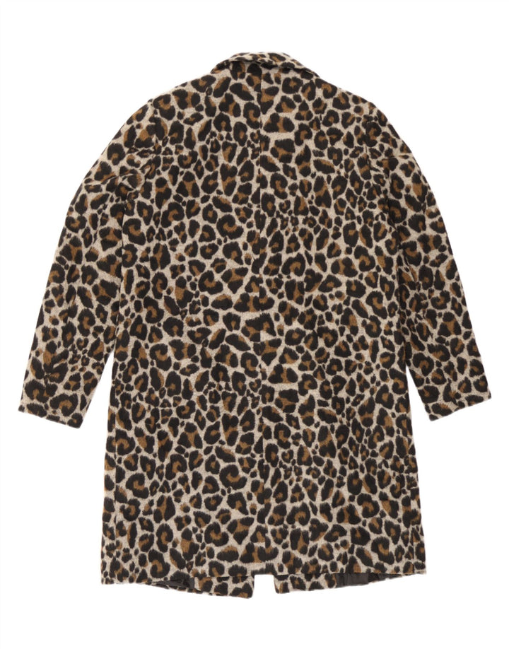 Topshop Damen Übergroßer Mantel UK 10 Kleiner brauner Polyester mit Animal-Print