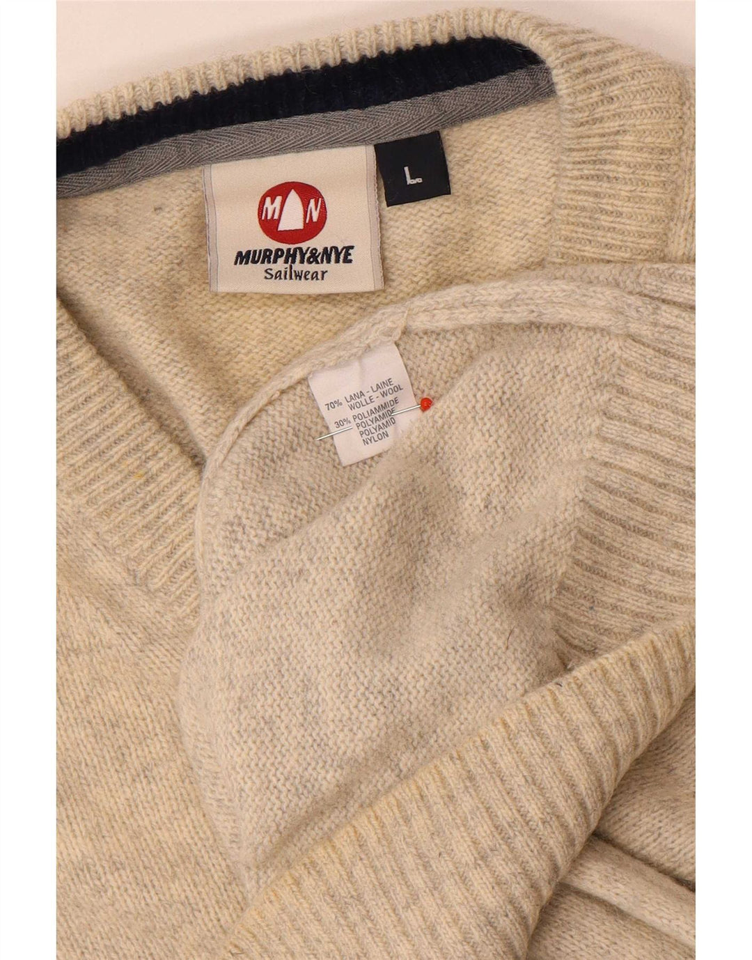 Murphy & Nye Herren-Pullover mit V-Ausschnitt, groß, beige gesprenkelte Wolle
