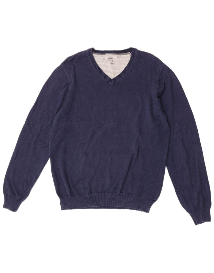 Marks & Spencer Herren-Pullover mit normaler Passform und V-Ausschnitt in mittlerem Marineblau