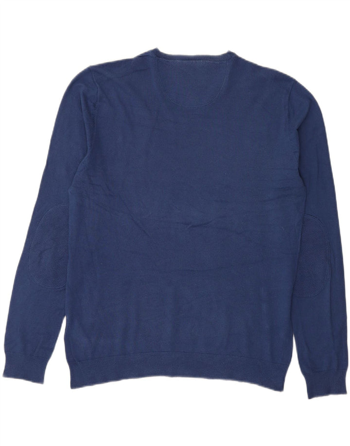 GUESS Mens V-Neck Jumper Sweater  UK 40 Medium Blue Cotton