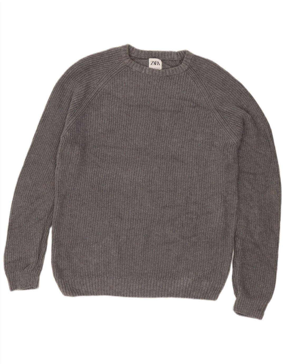 Zara Herren-Pullover mit U-Boot-Ausschnitt, mittelgraue Baumwolle