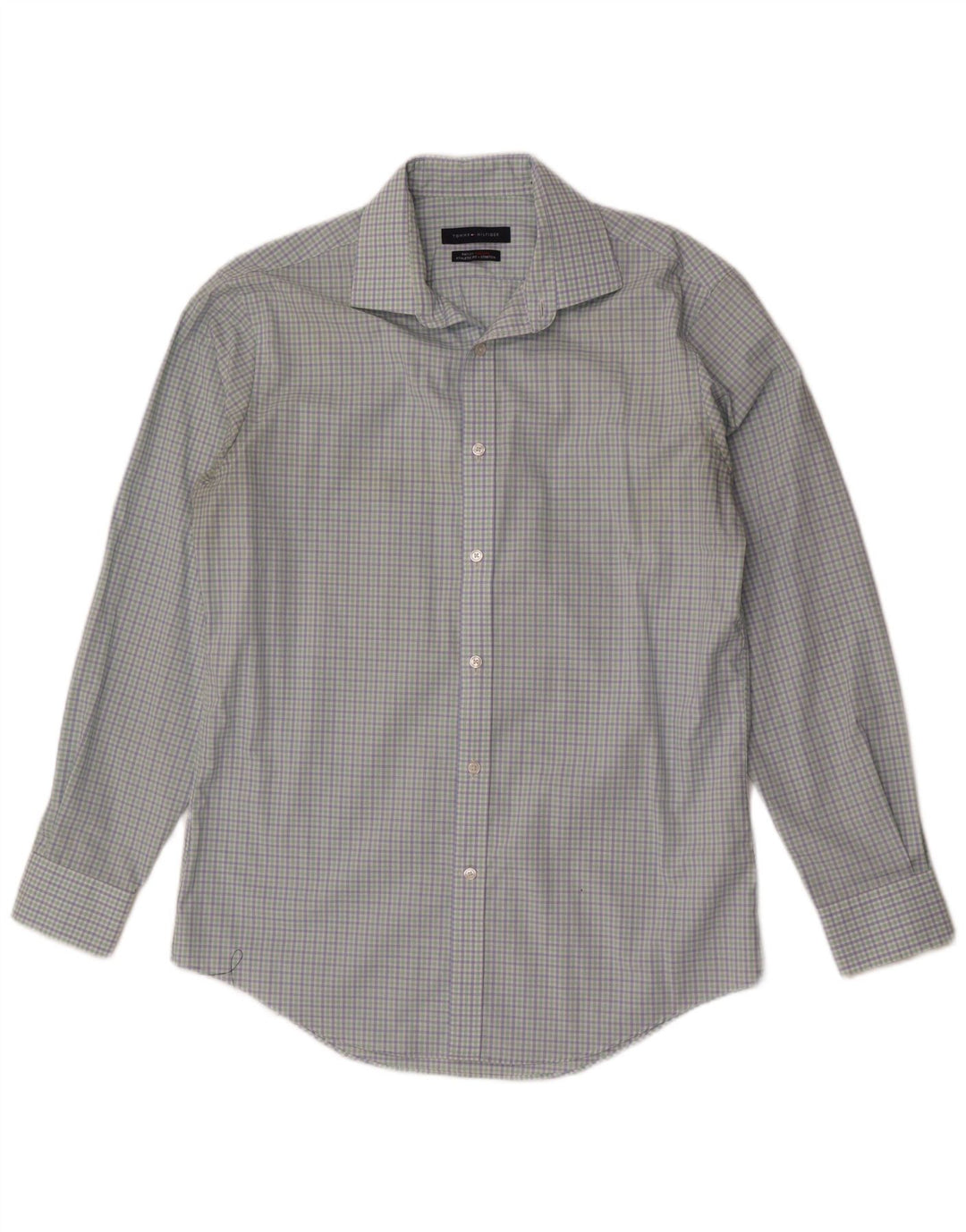 Tommy Hilfiger Herrenhemd Größe 15 1/2 mittelblau karierte Baumwolle