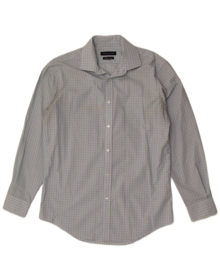 Tommy Hilfiger Herrenhemd Größe 15 1/2 mittelblau karierte Baumwolle