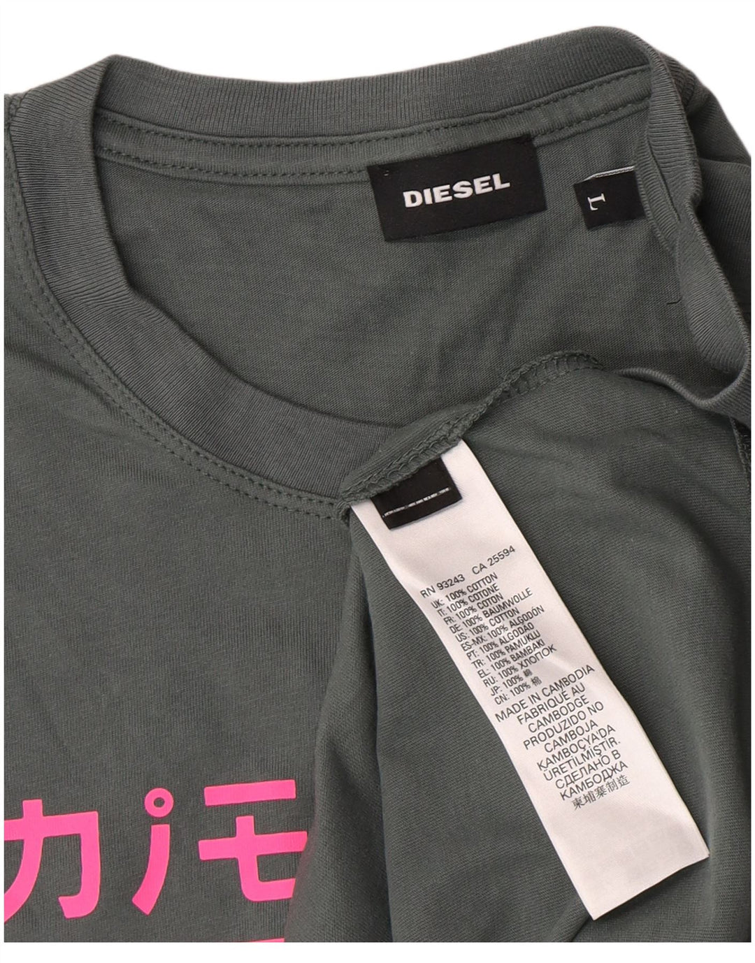 Diesel Damen Grafik-T-Shirt-Oberteil, groß, grüne Baumwolle