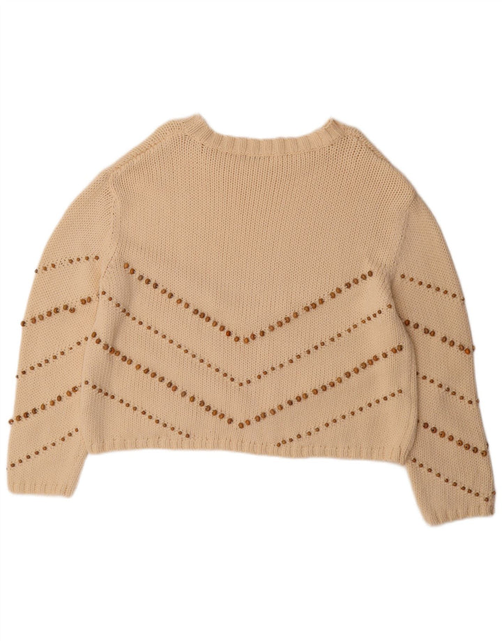 Übergroßer Damen-Pullover mit U-Boot-Ausschnitt von Zara, Gr. 14, mittelbeige gestreift