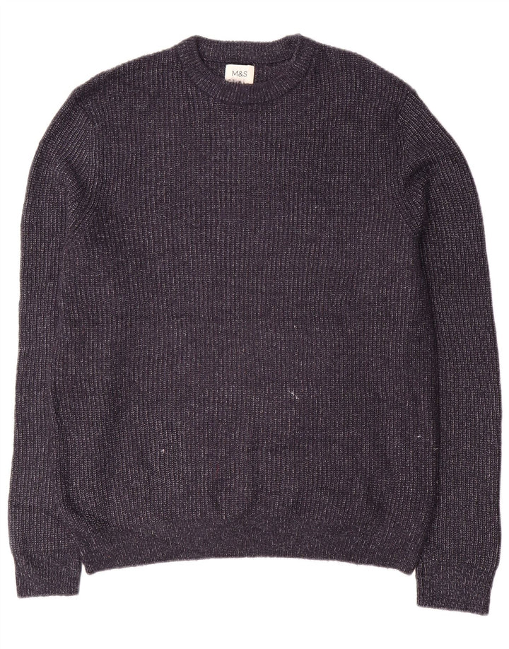 Marks & Spencer Herren-Pullover mit Rundhalsausschnitt, Mittelblau meliert