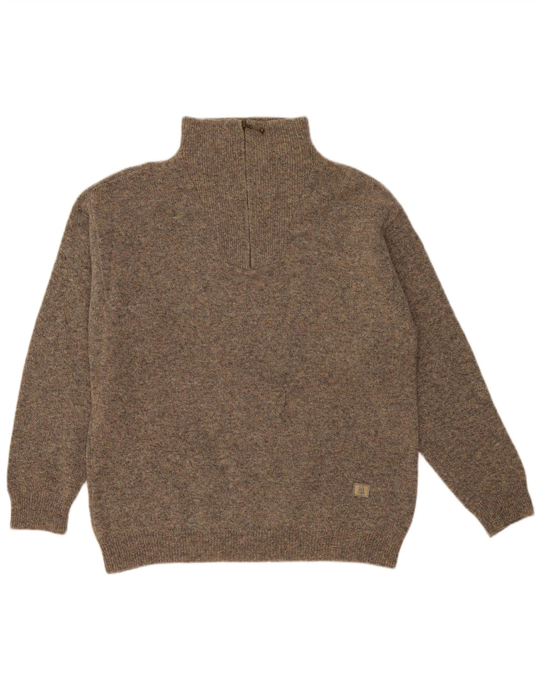 Invicta Herren-Pullover mit Reißverschluss am Hals, große grau gesprenkelte Wolle