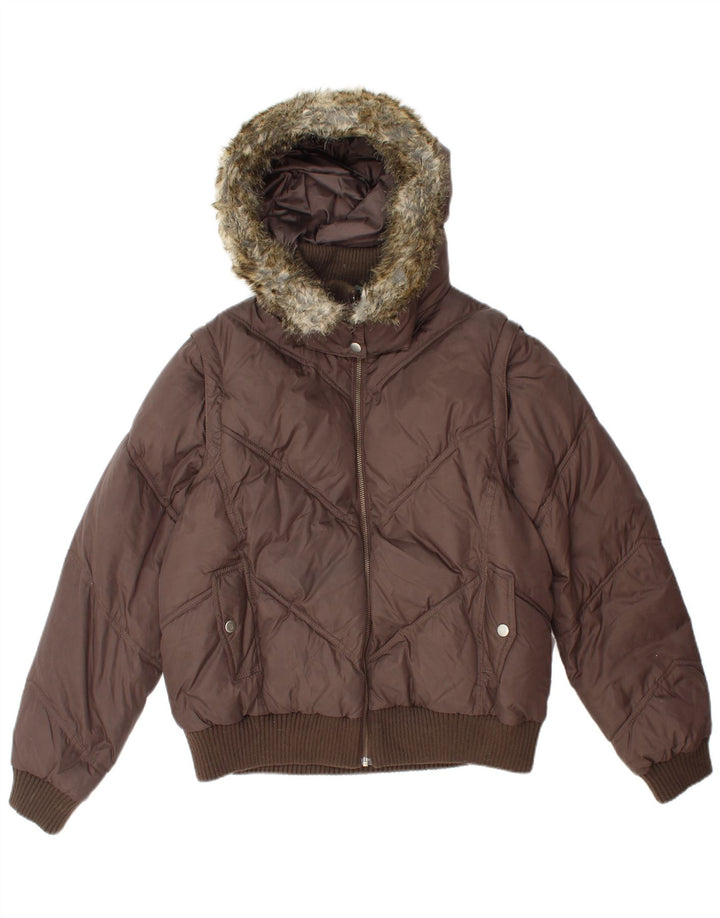 Marks & Spencer Wattierte Damenjacke mit Kapuze, UK 14, Größe L, Braun, Polyamid