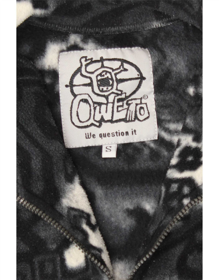 Vintage Herren-Fleecepullover mit abstraktem Muster und Reißverschluss, Größe S, Grau