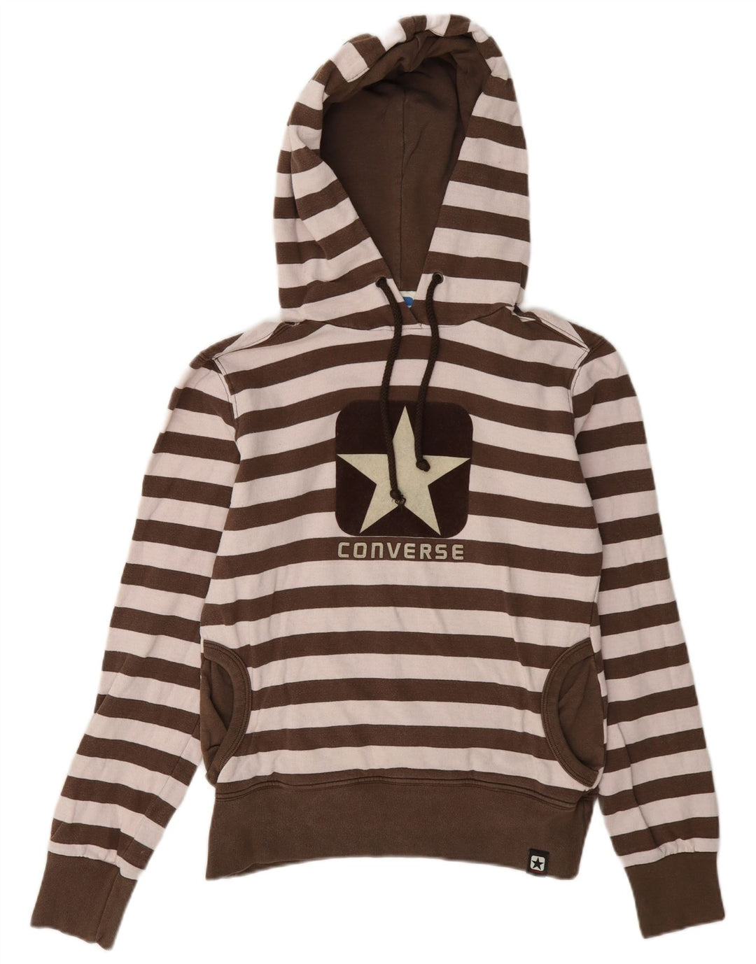 Converse Damen Grafik-Sweatshirt-Pullover UK 12 Mittelbraun gestreift aus Baumwolle