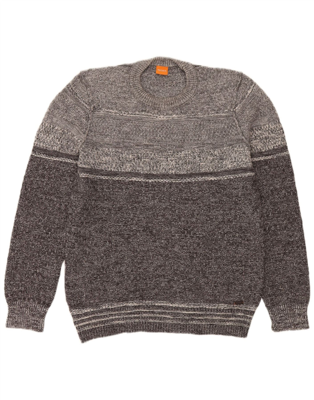 Hugo Boss Herren-Pullover mit Rundhalsausschnitt, groß, graue Baumwolle