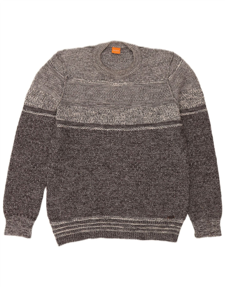 Hugo Boss Herren-Pullover mit Rundhalsausschnitt, groß, graue Baumwolle