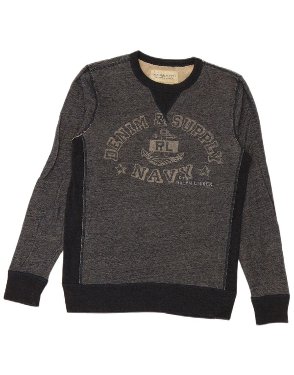 RALPH LAUREN Herren-Sweatshirt mit Grafik, Größe S, marineblaue Baumwolle