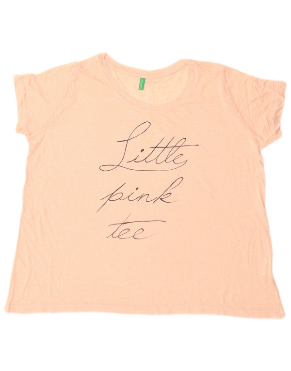 Benetton Damen-T-Shirt in Übergröße mit Grafik, Gr. 10, klein, rosa gefleckt
