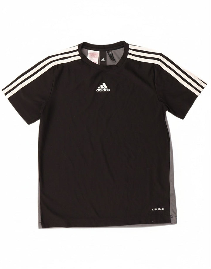 ADIDAS Boys T-Shirt Top 11-12 Years Black Colourblock Polyester