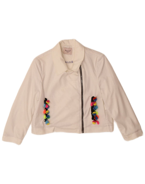 Vintage Mädchen Crop Bomber Jacke 11-12 Jahre weiße Baumwolle