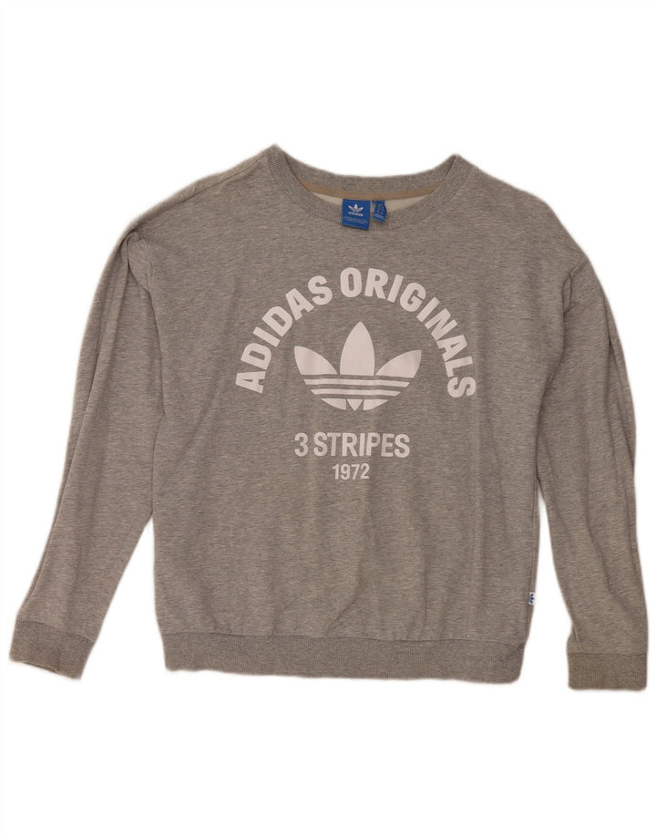 Adidas Womens Graphic Oversized Sweatshirt Pullover UK 8 Small Graue Baumwolle