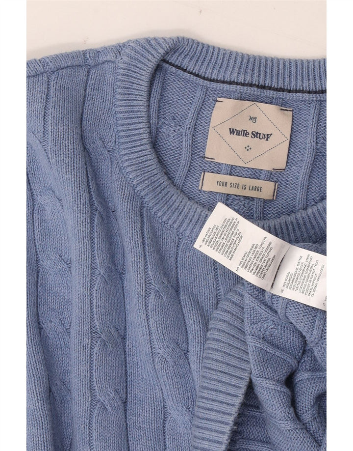 WHITE STUFF Herren-Pullover mit Rundhalsausschnitt, Größe L, aus blauer Baumwolle