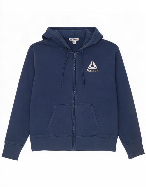 Reebok Womens Relaxed Fit Zip Hoodie Sweater UK 8 Small Blue Cotton Sports