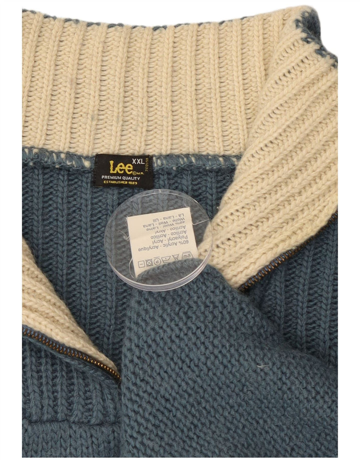 Lee Herren-Pullover mit Reißverschluss am Hals, 2XL, blaues Acryl