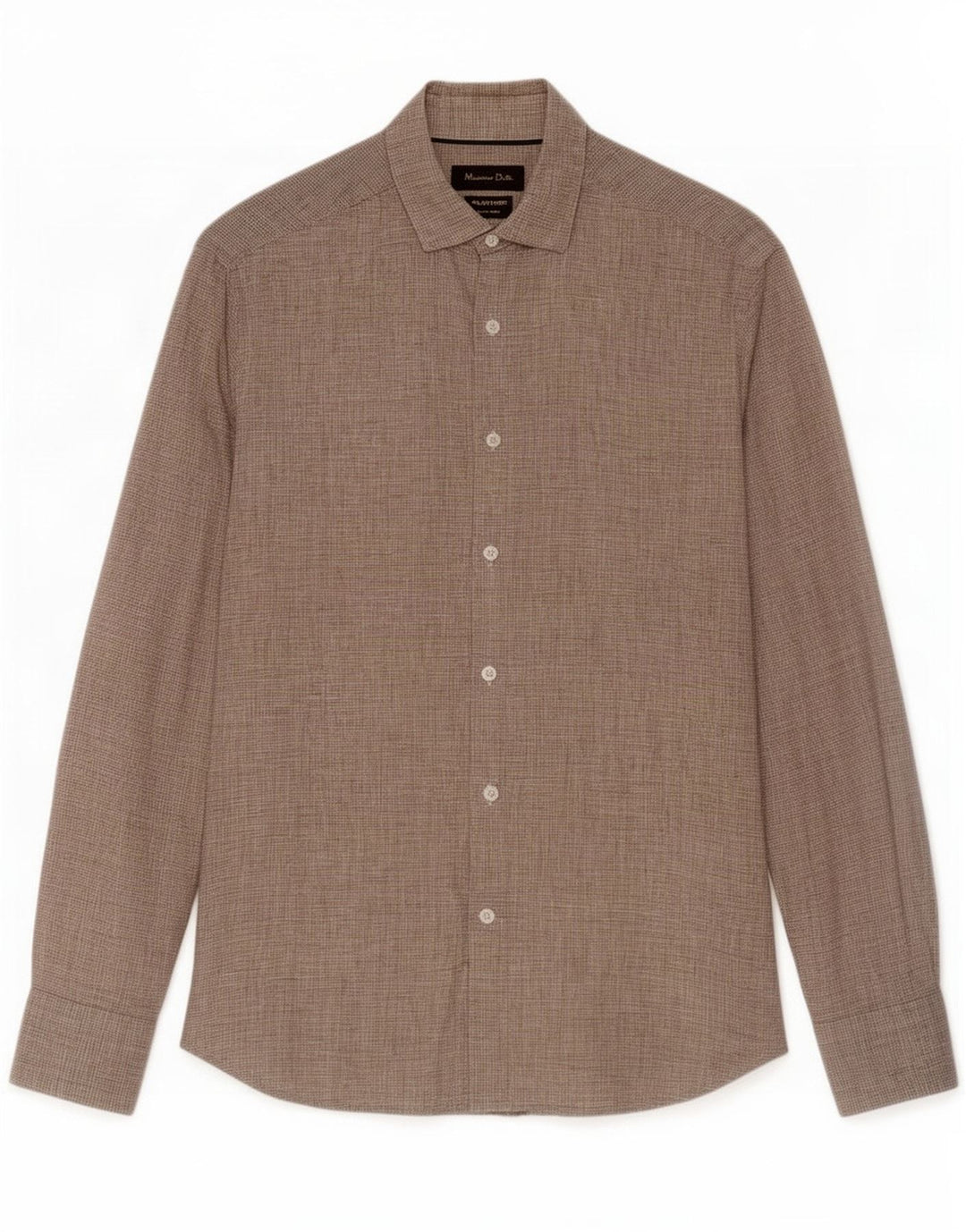 Massimo Dutti Herrenhemd Mittelbeige Hahnentritt-Leinen