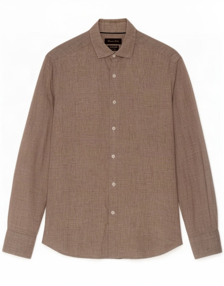 Massimo Dutti Herrenhemd Mittelbeige Hahnentritt-Leinen