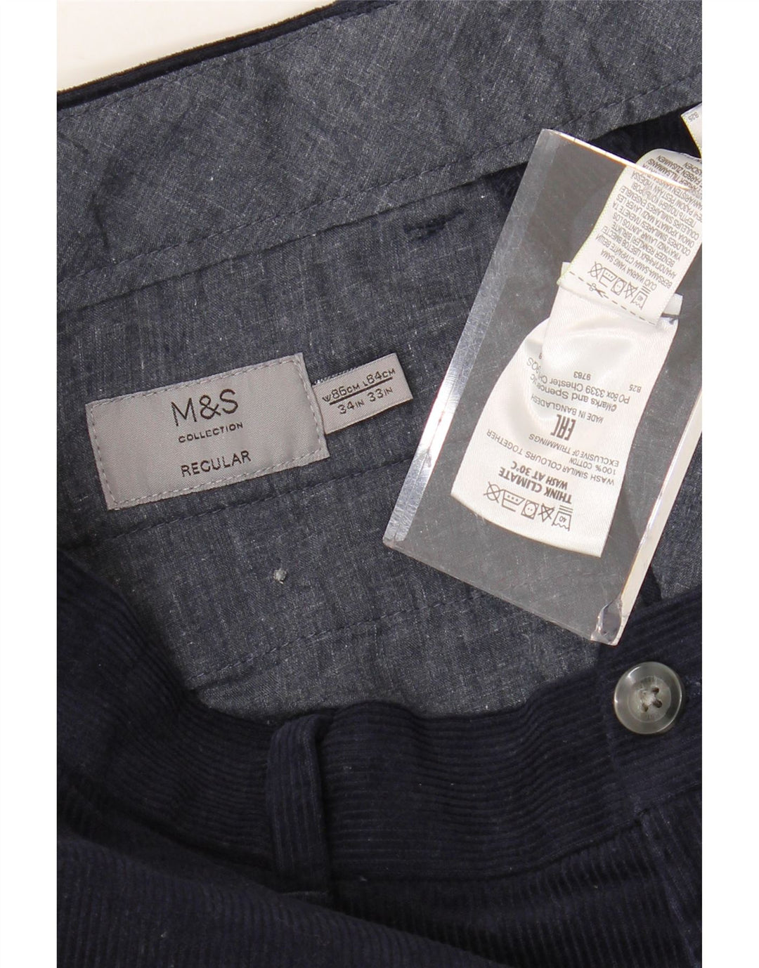 MARKS & SPENCER Herren-Hose aus regulärem Cord, Breite 34, Länge 33, Marineblau, Baumwolle
