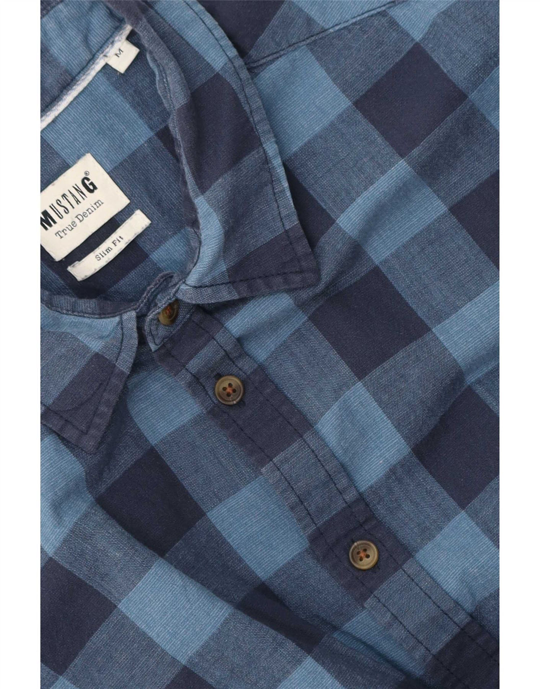 Mustang Herren-Kurzarm-Slim-Fit-Hemd in Mittelblau mit Karomuster