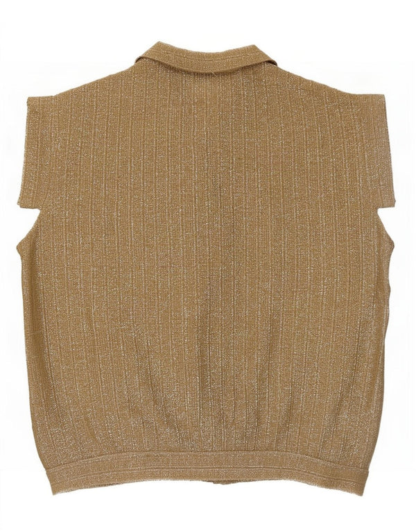 Vintage Damen Kurzarm-Hemdbluse IT 42 Medium Gold Nadelstreifen