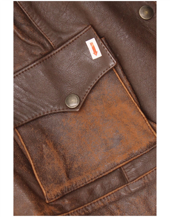 Vintage Damen Crop Lederjacke UK 10 Small Brown