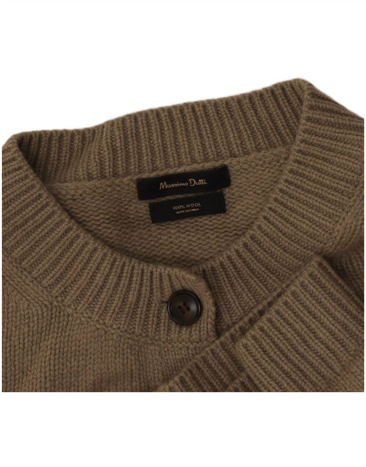 Massimo Dutti Damen Crop Cardigan Pullover UK 14 Medium Khaki Wolle