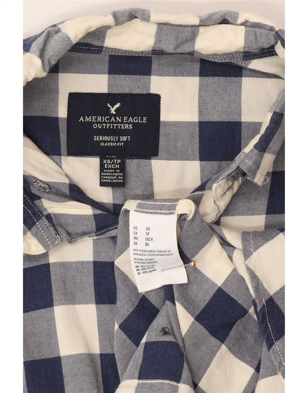 American Eagle Herren-Hemd mit klassischer Passform, XS, Marineblau, Gingham-Baumwolle