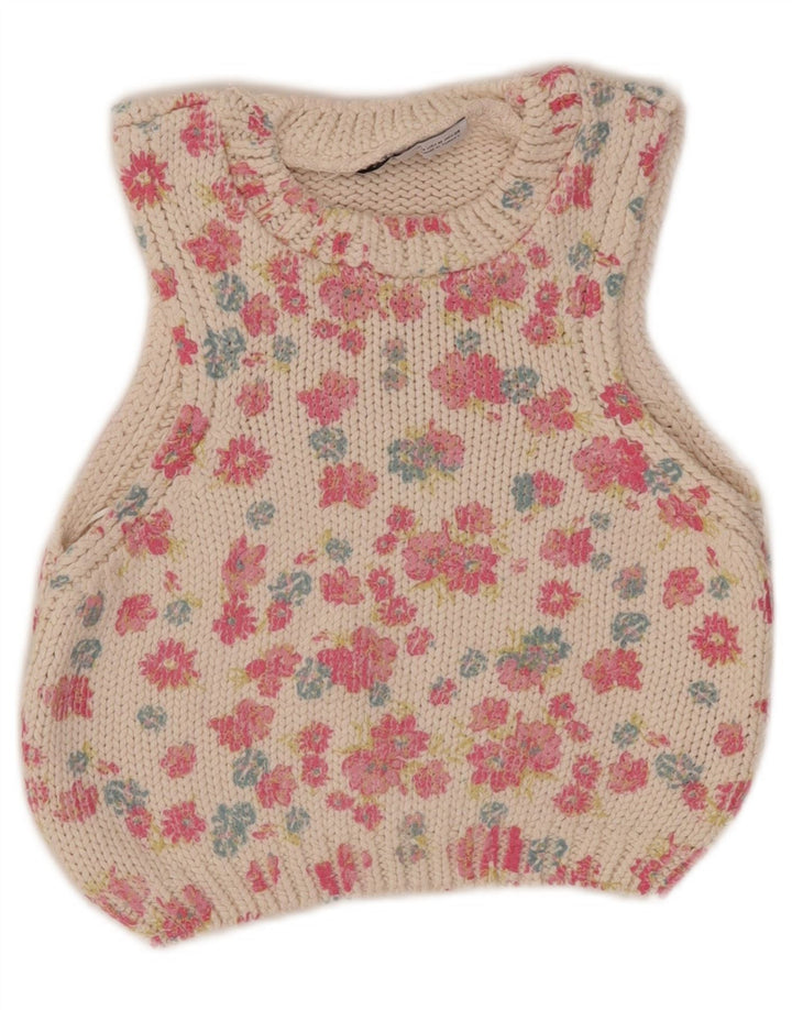 Zara Damen Crop Vest Tank Top UK 12 Medium White Floral Polyester