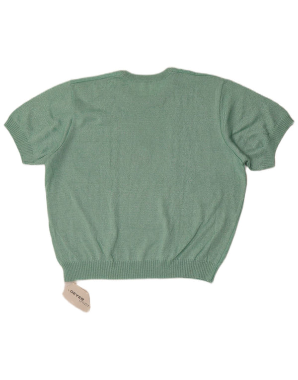 Vintage Damen Kurzärmeliger Pullover mit Rundhalsausschnitt EU 48 2XL Grün