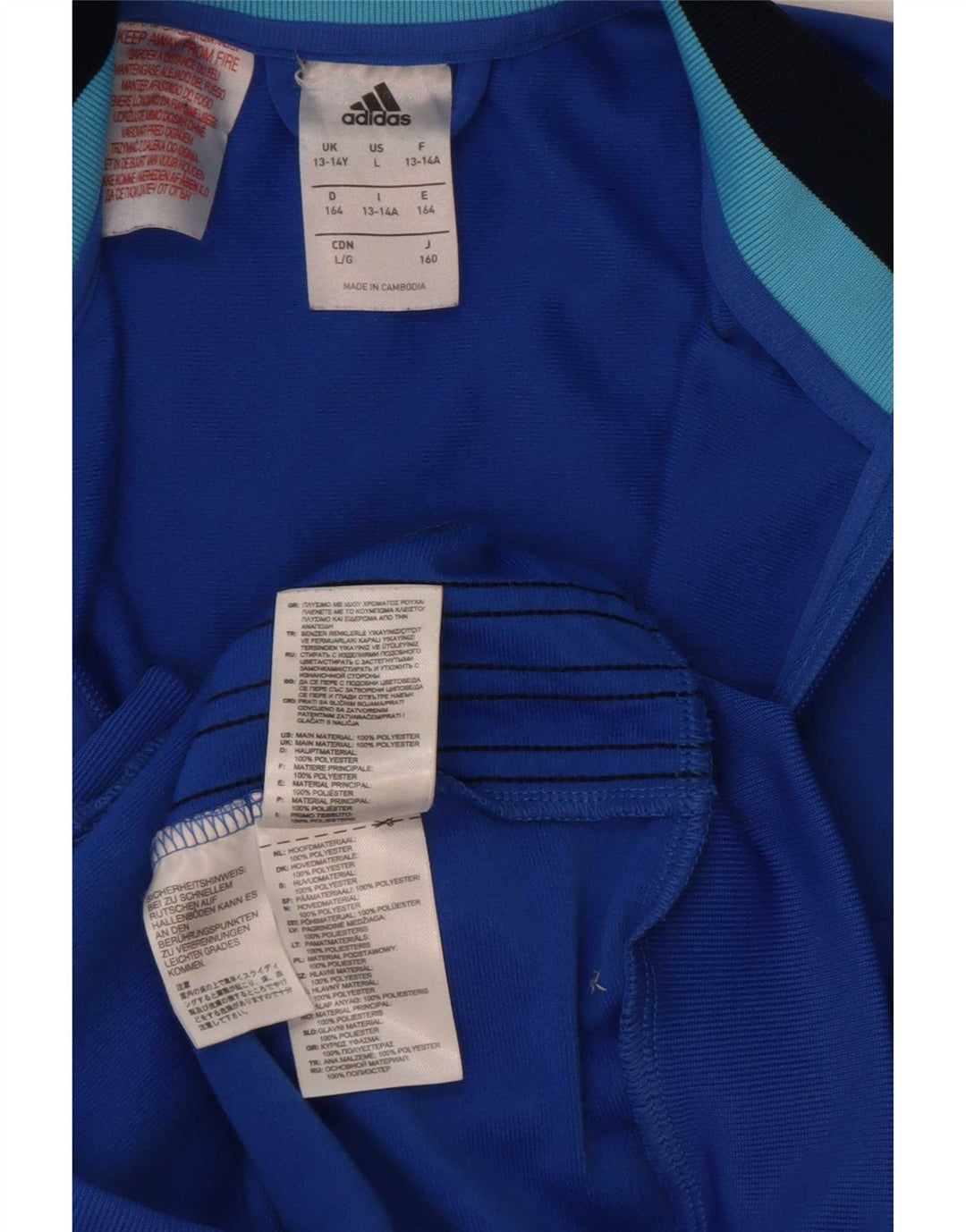 Adidas Jungen-Trainingsanzug-Top-Jacke, 13–14 Jahre, blaues Colourblock-Polyester