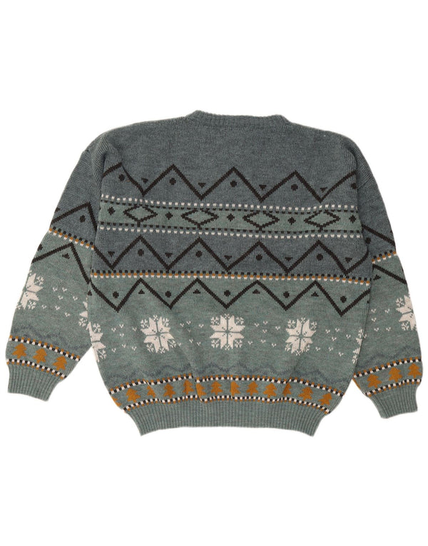 Vintage Herren Pullover mit Rundhalsausschnitt IT 52 Large Blue Fair Isle