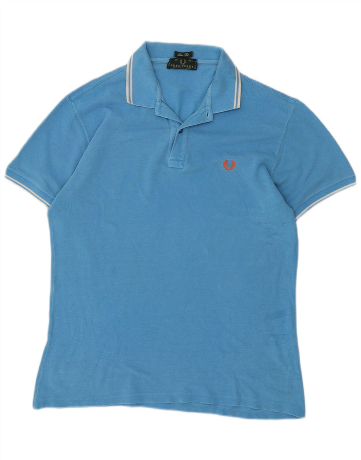 FRED PERRY Mens Slim Fit Polo Shirt Large Blue Cotton