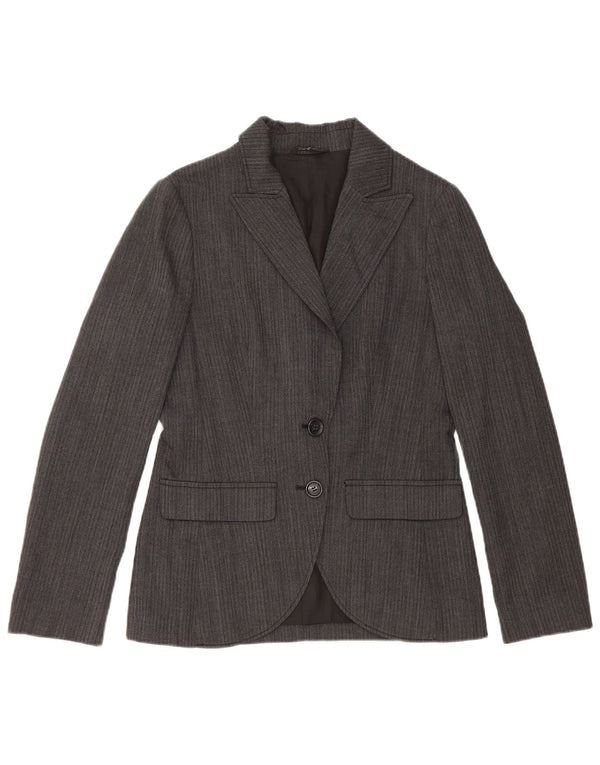 Vintage Damen 2-Knopf-Blazerjacke IT 42 Mittelgraue Wolle