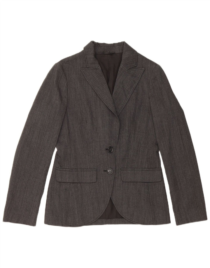 Vintage Damen 2-Knopf-Blazerjacke IT 42 Mittelgraue Wolle