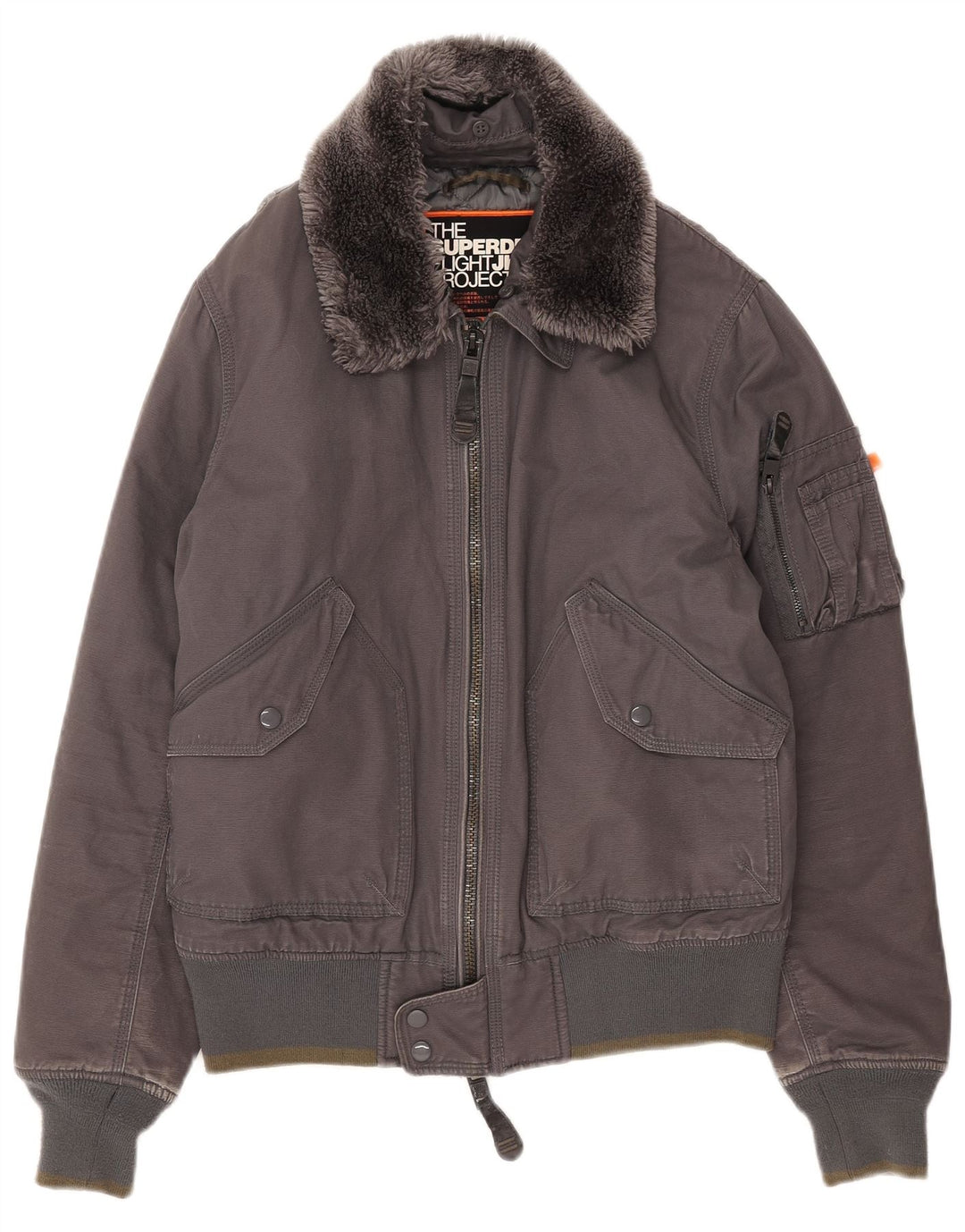 Superdry Damen Bomberjacke UK 18 XL Graue Baumwolle