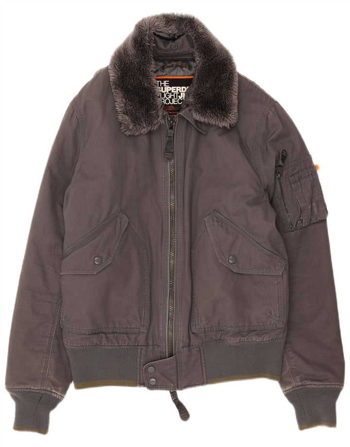 Superdry Damen Bomberjacke UK 18 XL Graue Baumwolle