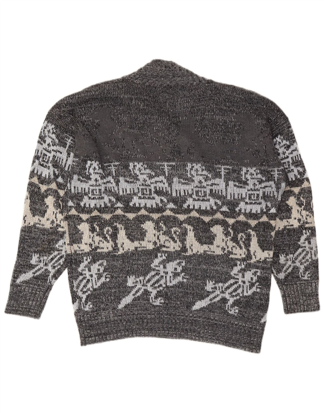 Marco Pecci Herren-Pullover mit V-Ausschnitt, UK 40, Mittelgrau, Fair Isle