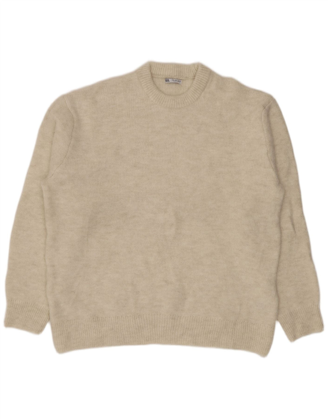 ZARA Herren-Pullover mit Rundhalsausschnitt, groß, beige, Acryl